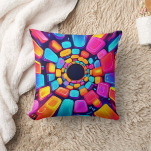 Neon Shapes Abstract Tunnel Art Cushion