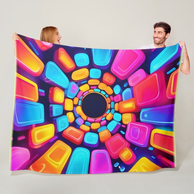  Neon Shapes Abstract Tunnel Art Fleece Blanket (In Situ)