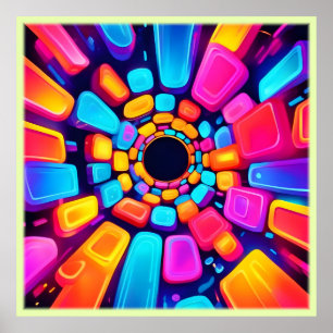 Neon Shapes Abstract Tunnel Art Poster