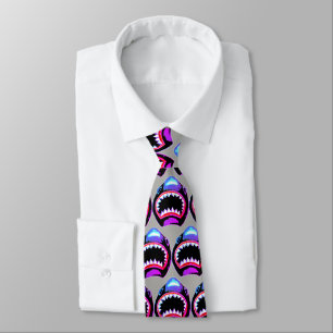 Neon Shark Pattern Funny Bold Colourful Sharks Tie
