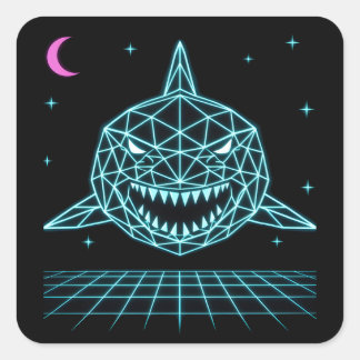 Neon Shark Synthwave - Retro Ocean Predator Square Sticker