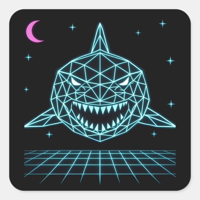 Neon Shark Synthwave - Retro Ocean Predator Square Sticker (Front)