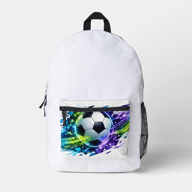 Neon Shattered Abstract Soccer Ball Printed Backpack (Front)