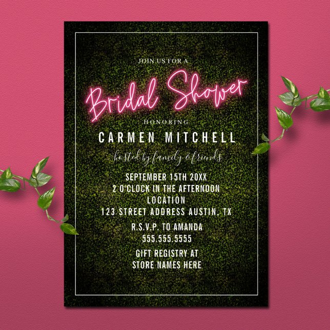 Neon Sign Boxwood Bridal Shower Invitation (Creator Uploaded)