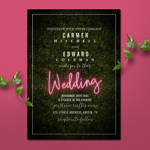 Neon Sign Boxwood Wedding Invitation