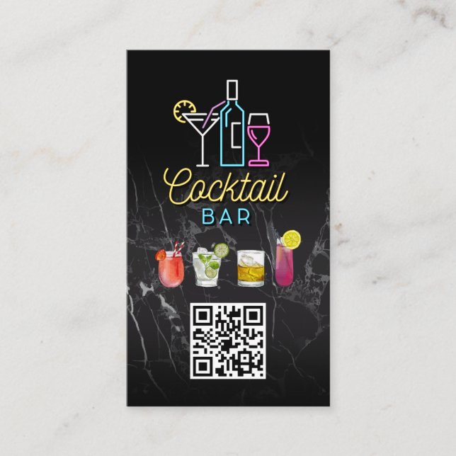 Neon Sign Cocktails | QR Code Business Card (Front)