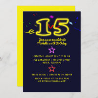 Neon Sign Fifteenth Birthday Party Invitation