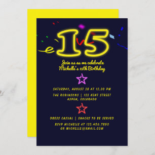Neon Sign Fifteenth Birthday Party Invitation