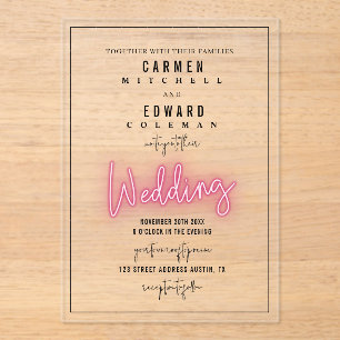 Neon Sign Inspired Wedding  Acrylic Invitations