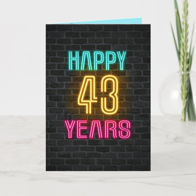 Neon sign on brick for 43rd birthday card (Front)