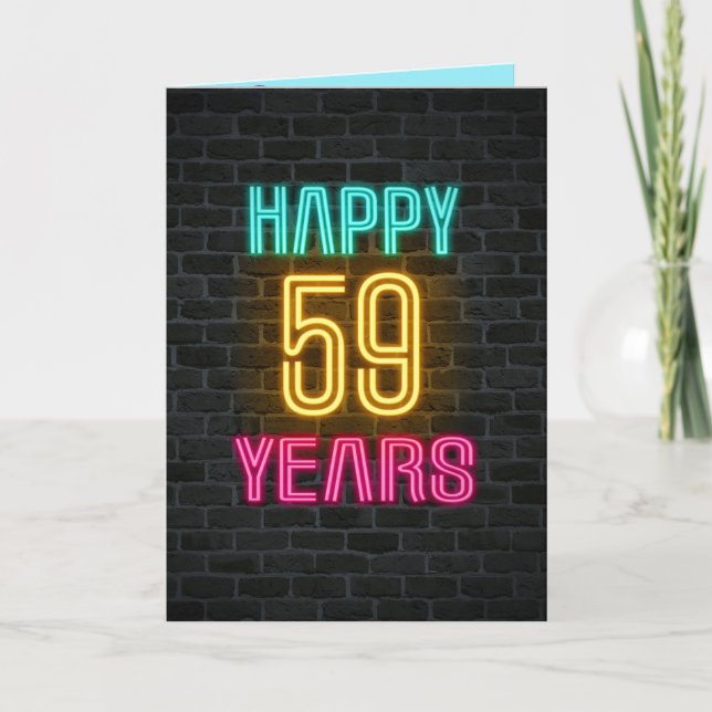 Neon sign on brick for 59th birthday card (Front)