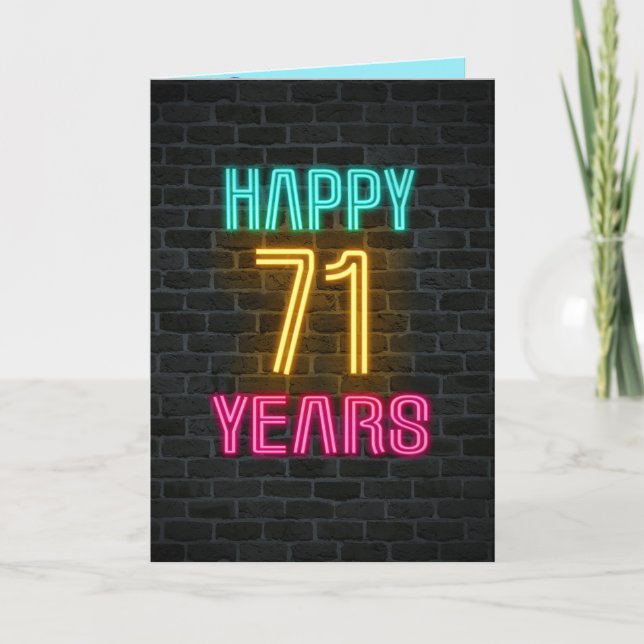 Neon sign on brick for 71st birthday card (Front)