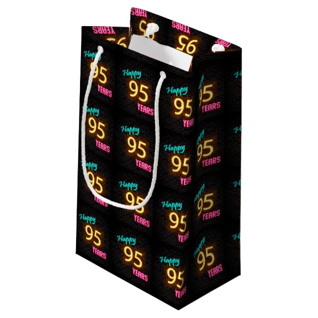 Neon sign on brick for 95th birthday small gift bag (Back Angled)