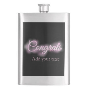 Neon sign pink congrats add text retro 90s revival hip flask