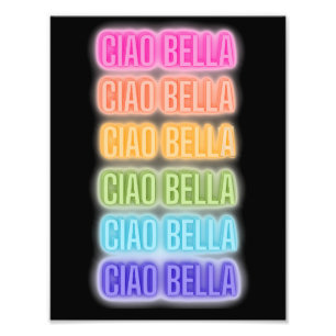 Neon Sign Style Ciao Bella Repeating Rainbow Print