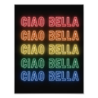 Neon Sign Style Ciao Bella Repeating Rainbow Print