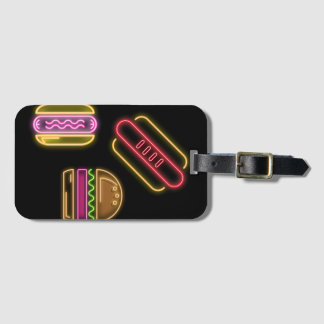 Neon Sign Style Hotdog Hamburger Luggage Tag