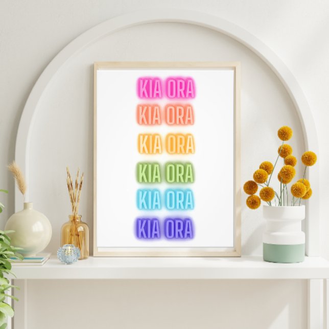 Neon Sign Style Kia Ora Repeating Rainbow Print (Creator Uploaded)