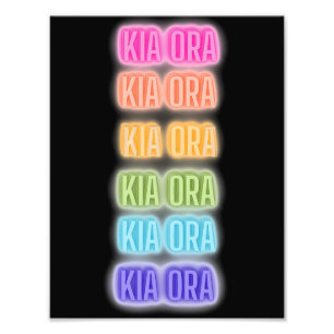 Neon Sign Style Kia Ora Repeating Rainbow Print