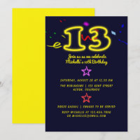 Neon Sign Thirteenth Birthday Party Invitation