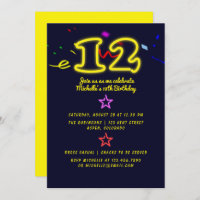 Neon Sign Twelfth Birthday Party Invitation