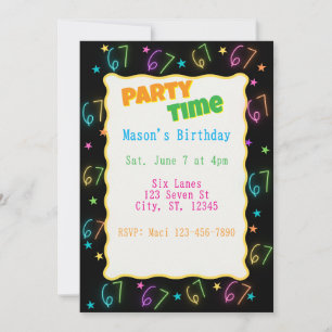Neon Six Seven Birthday Invitation