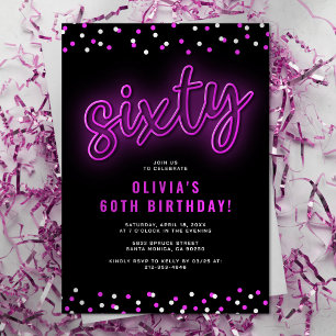 Neon Sixty Birthday Party Invitation