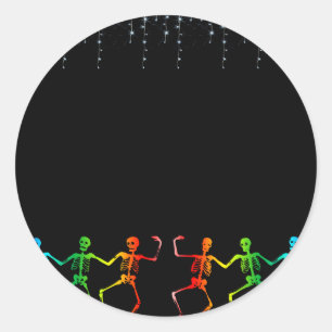 Neon Skeleton Dance Halloween Classic Round Sticker