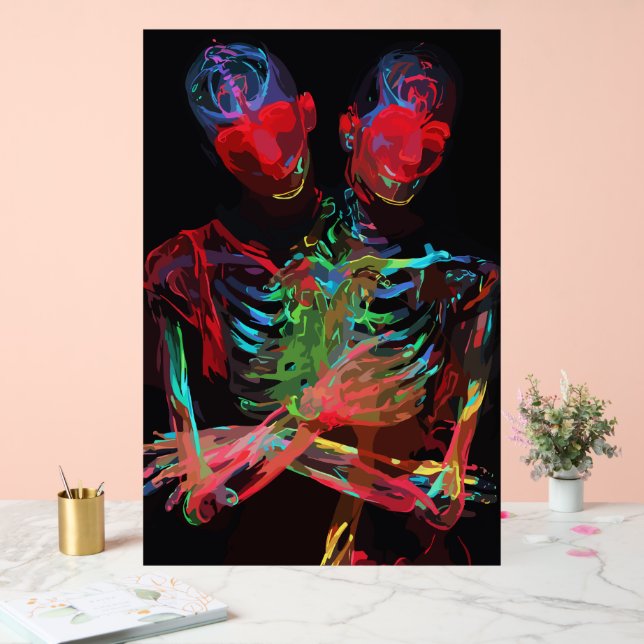 Neon Skeleton Embrace Art Fusion Acrylic Sign (Wedding)