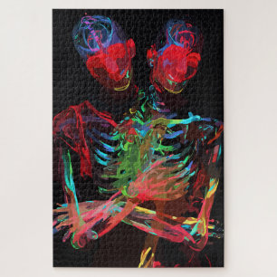 Neon Skeleton Embrace Art Fusion Jigsaw Puzzle