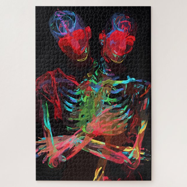 Neon Skeleton Embrace Art Fusion Jigsaw Puzzle (Vertical)