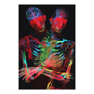 Neon Skeleton Embrace Art Fusion Photo Print