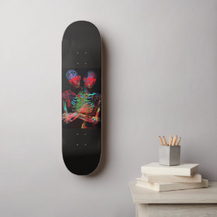 Neon Skeleton Embrace Art Fusion Skateboard