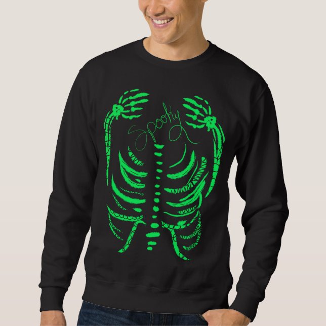 Neon Skeleton Green Spooky Hand Drawn Sweatshirt (Front)