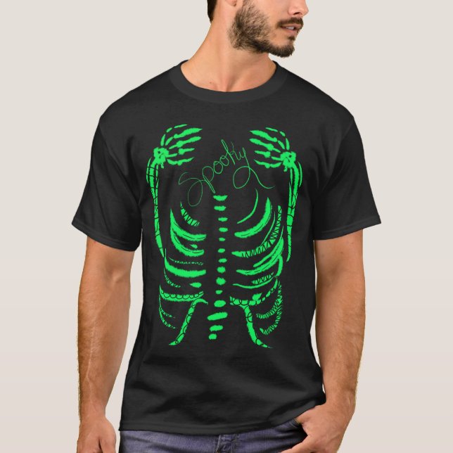 Neon Skeleton Green Spooky Hand Drawn  T-Shirt (Front)