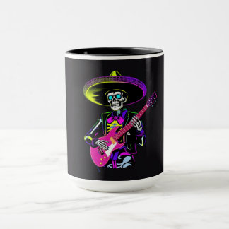 Neon Skeleton Guitarist Halloween Mug