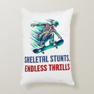 Neon Skeleton Skateboarder Thrills and Chills Decorative Cushion