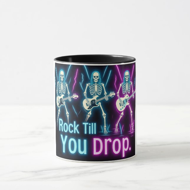 Neon Skeletons Rock Hard Halloween Mug (Center)