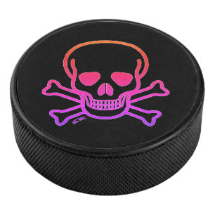 Neon Skull black hockey puck