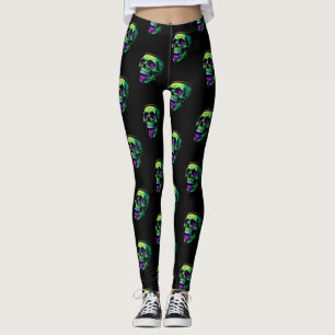 neon Skull Cauldron haunted Gothic Halloween party Leggings