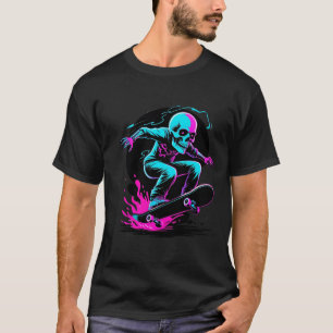 Neon Skull Skateboard Art – Edgy Skater Design T-Shirt