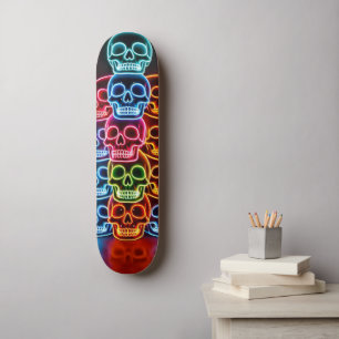 Neon Skull Stack Skateboard
