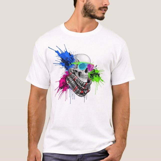 Neon Skull Streetwear Illustration T-Shirt (Front)