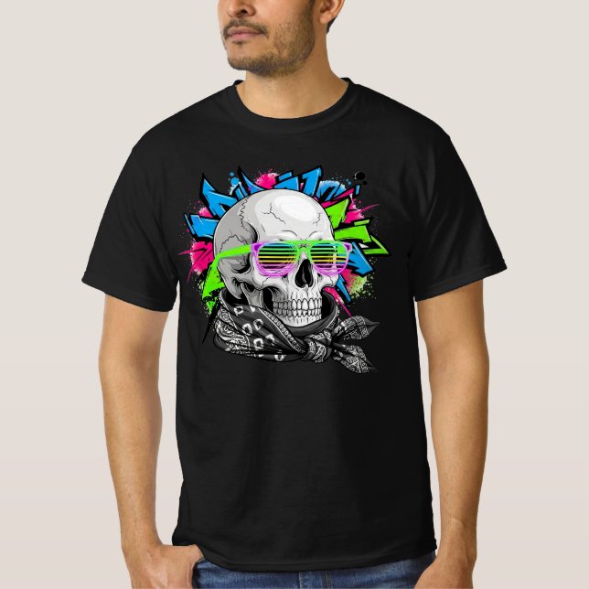Neon Skull Streetwear Illustration T-Shirt (Front)