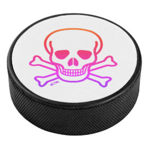 Neon Skull white hockey puck