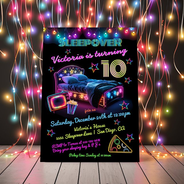 Neon Sleepover Pajama Party Birthday  Invitation (Creator Uploaded)
