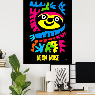 Neon Sloth Art – Colourful Pop Jungle Animal Desig Poster