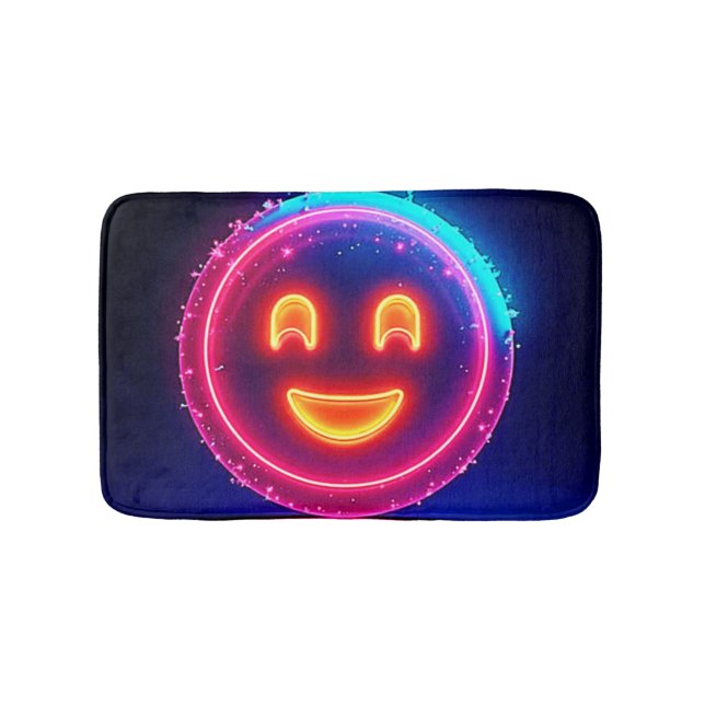 Neon Smile: Bright Happy Glow Design Bath Mat (Front)