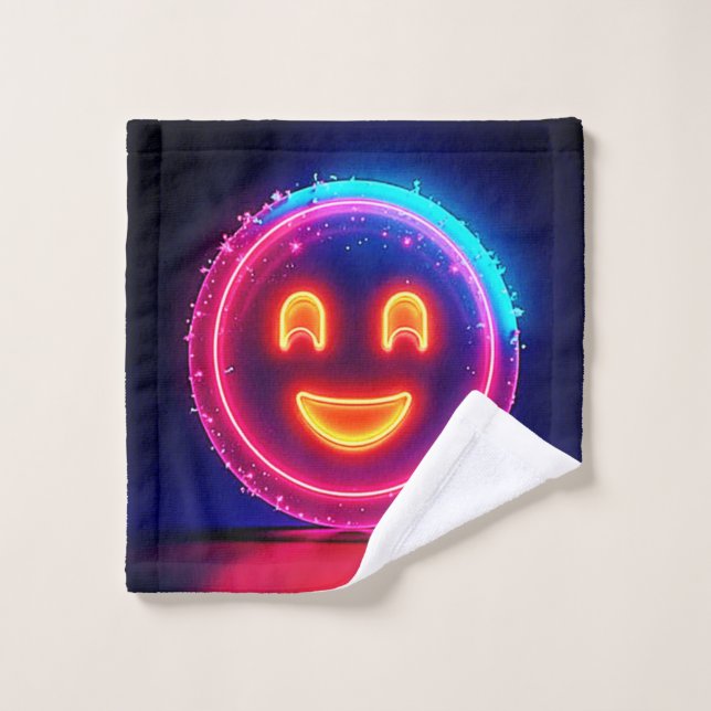 Neon Smile: Bright Happy Glow Design Bath Towel Set (Wash Cloth)
