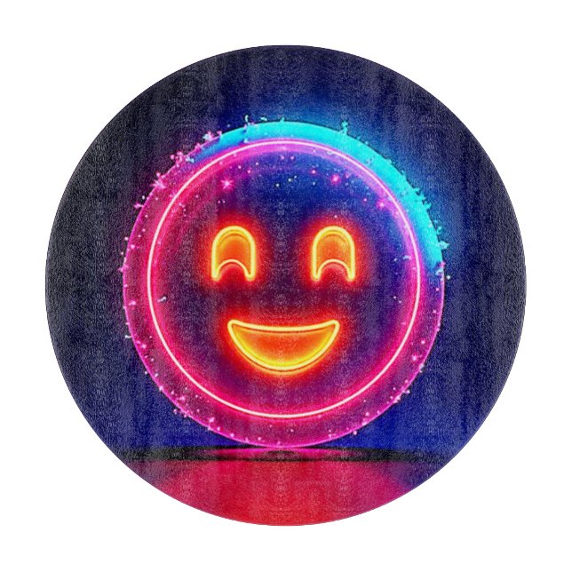 Neon Smile: Bright Happy Glow Design Cutting Board (Front)